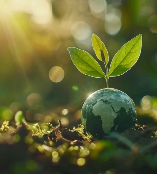 Grüne Weltkugel mit Pflänzchen